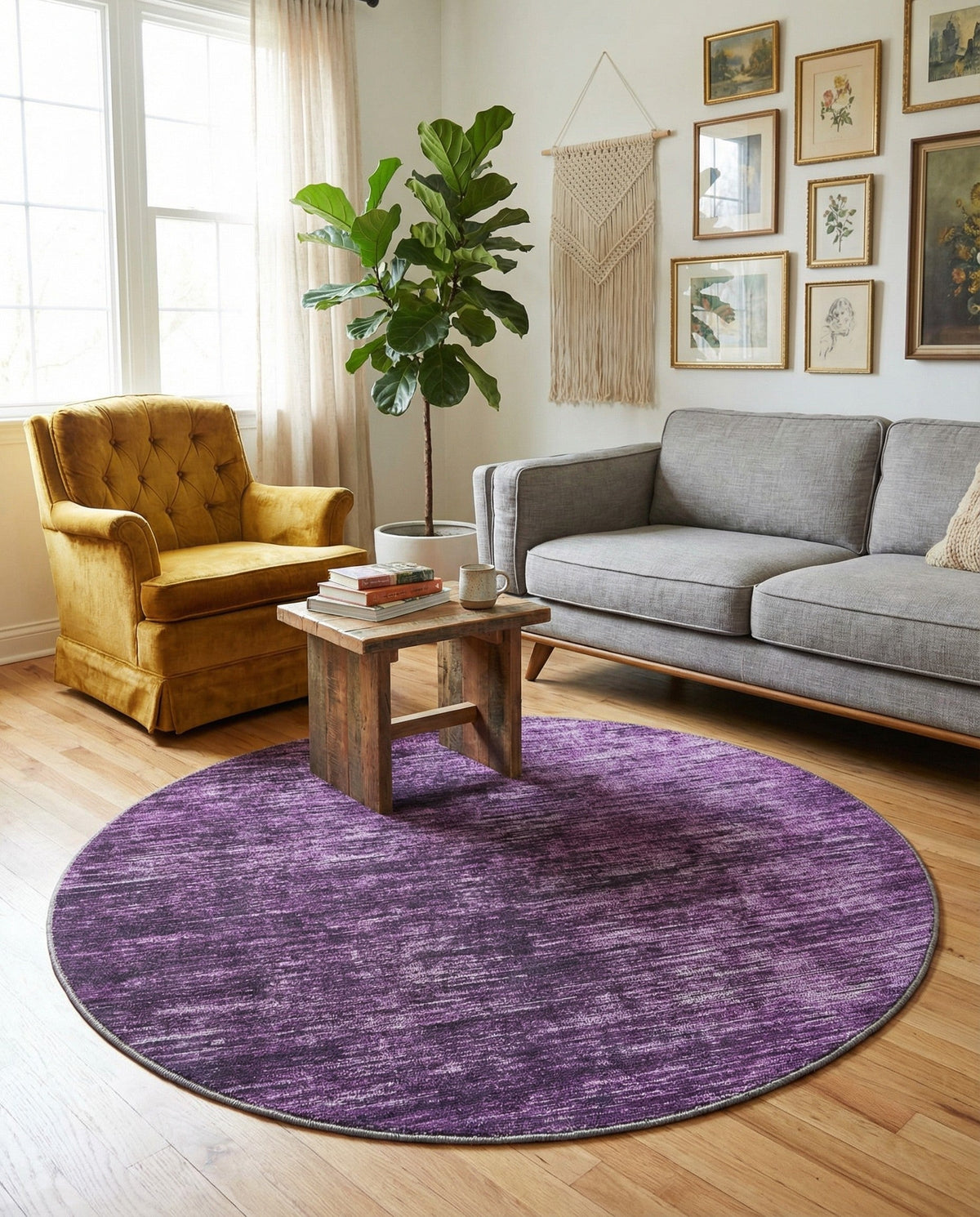 Sahara Essence Collection Area Rug - Oasis (Purple) Round Purple  lifestyle 79