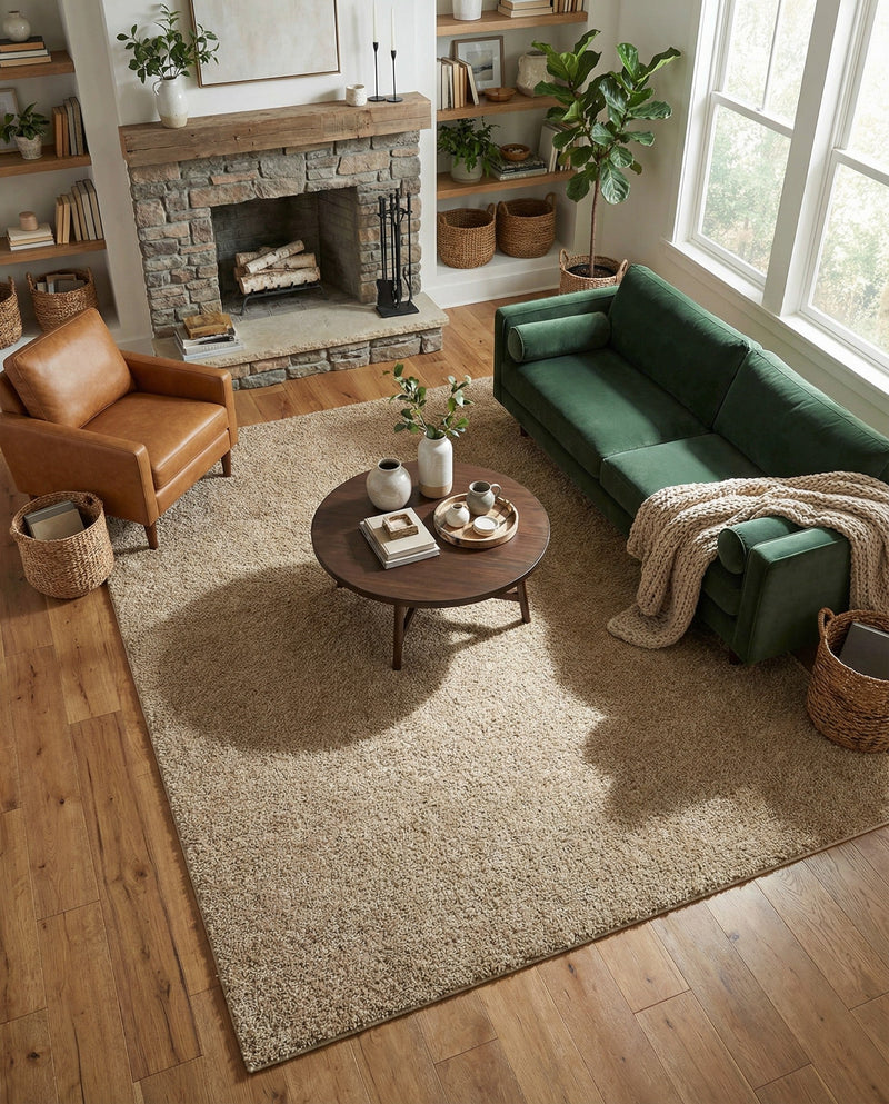 Cozy Comfort Shag Collection Area Rug - Haven (Khaki) Rectangle Khaki  lifestyle 13