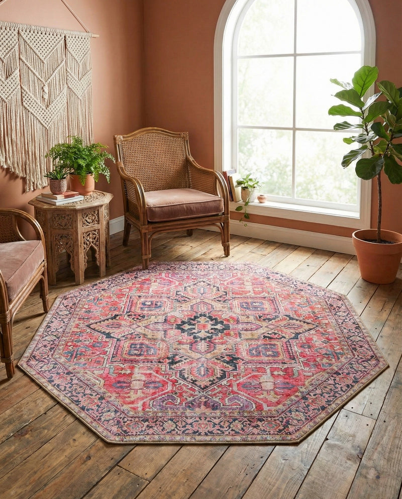 Heritage Elegance Collection Area Rug -  Alhambra Octagon Red  lifestyle 75