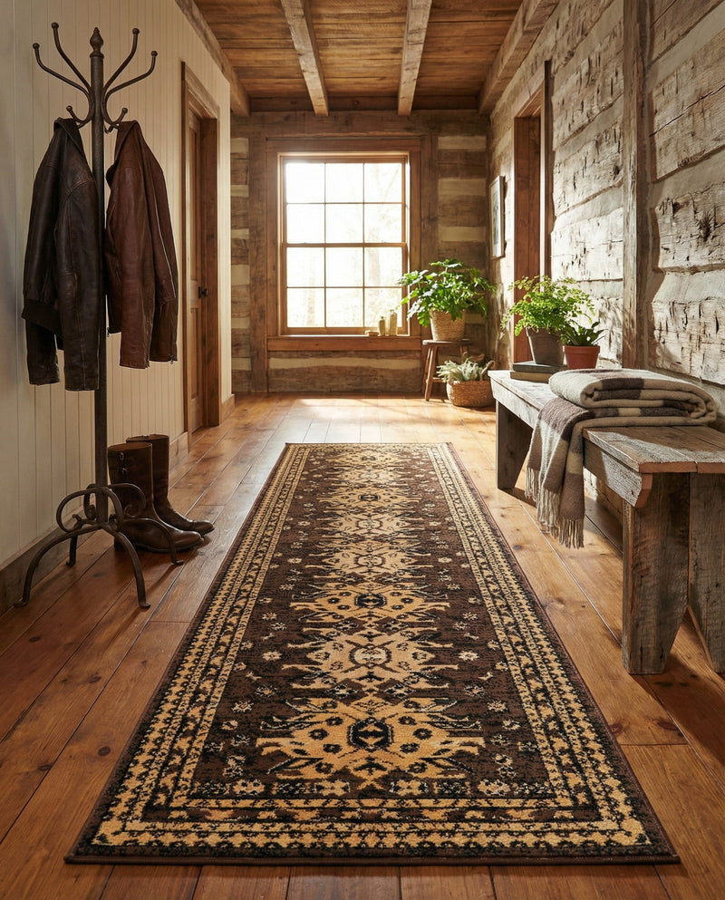 Tabriz Tapestries Collection Area Rug - Azerbaijan (Brown) Runner Brown  lifestyle 49