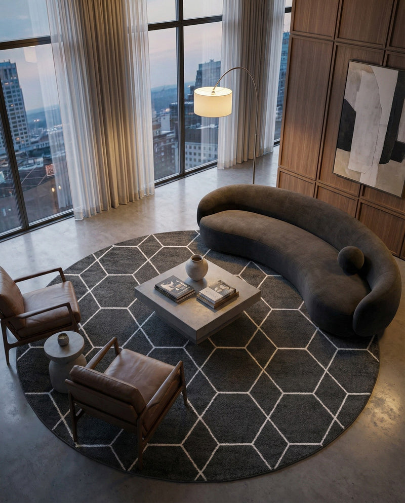Trellis Mosaic Collection Area Rug - Arborville (Dark Gray) Round Dark Gray  lifestyle 77