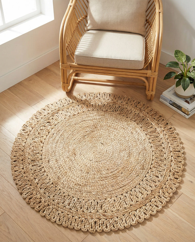 Woven Seaside Jute Collection Area Rug - Seaside Round Natural  lifestyle 20