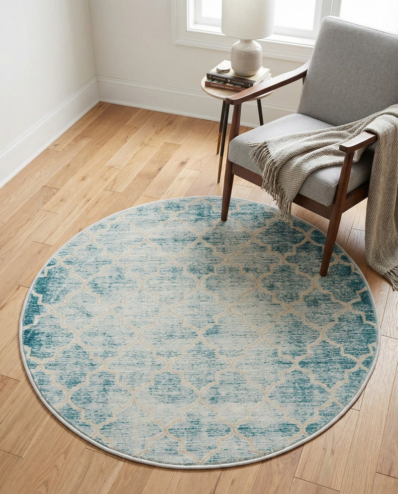 Metro Heights Collection Area Rug -  Midtown Round Teal  lifestyle 25