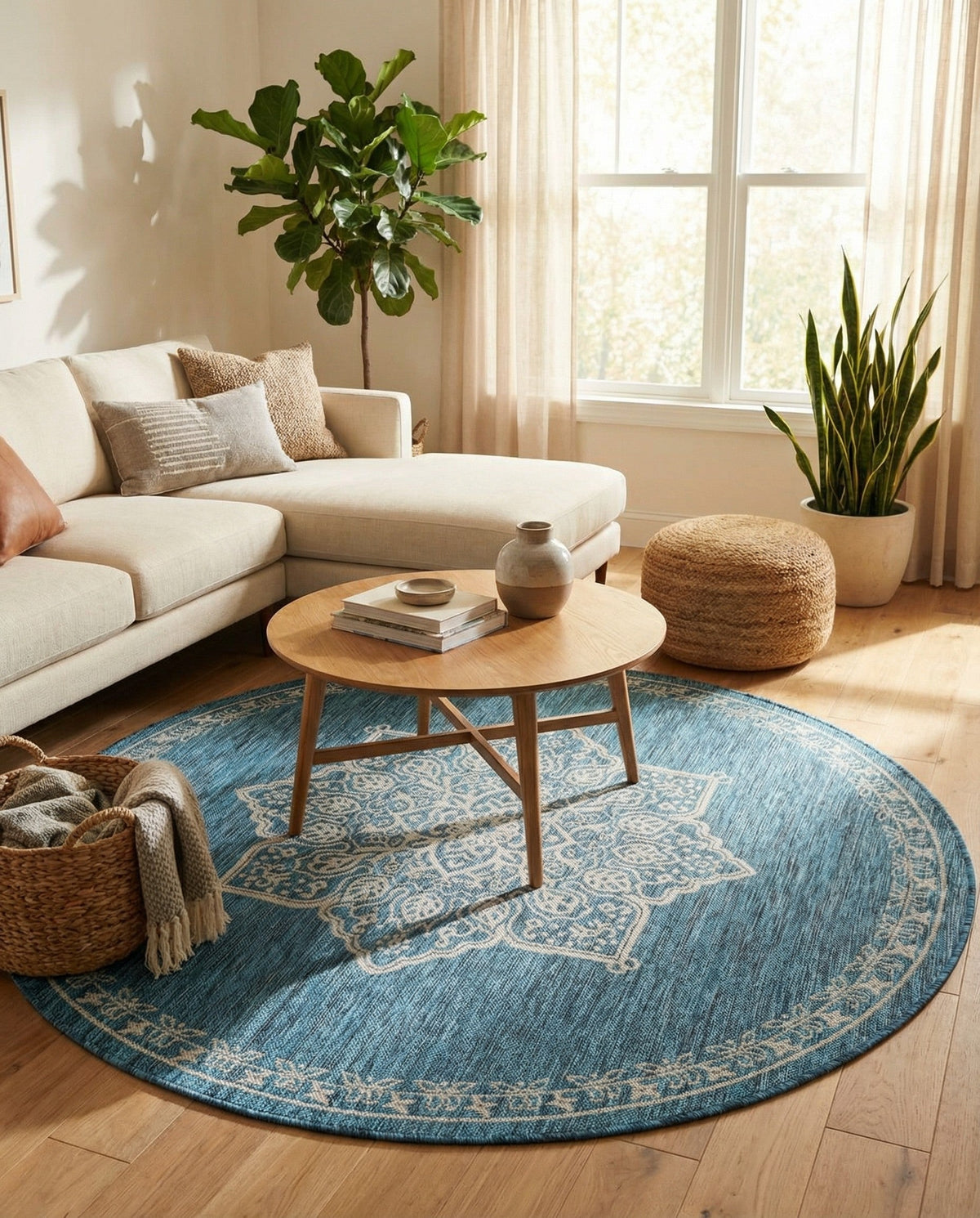 Patio Heritage Collection Area Rug -  Charleston (Teal) Round Teal  lifestyle 81