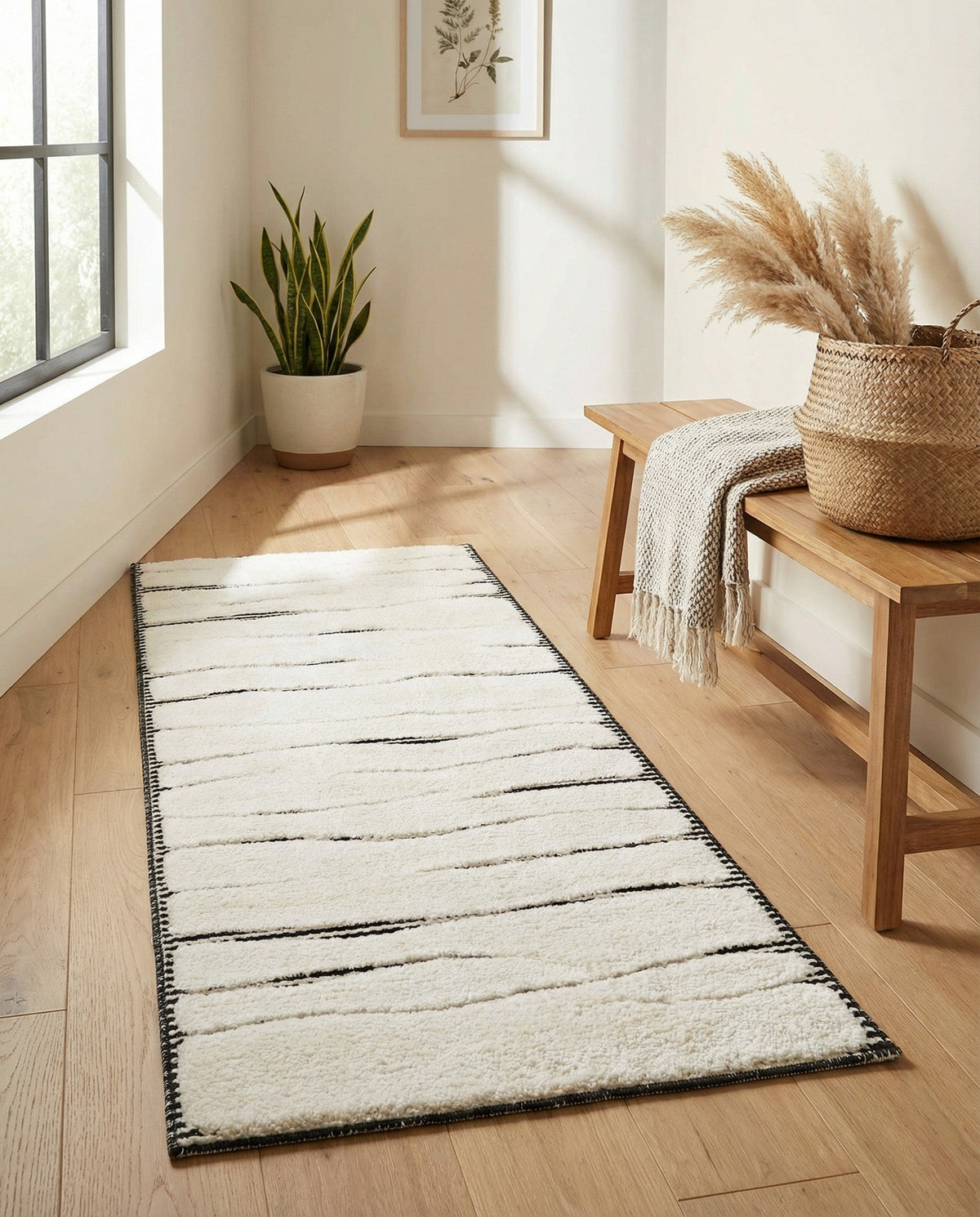 Monochrome Collection Area Rug - Slate Runner Ivory White  lifestyle 83