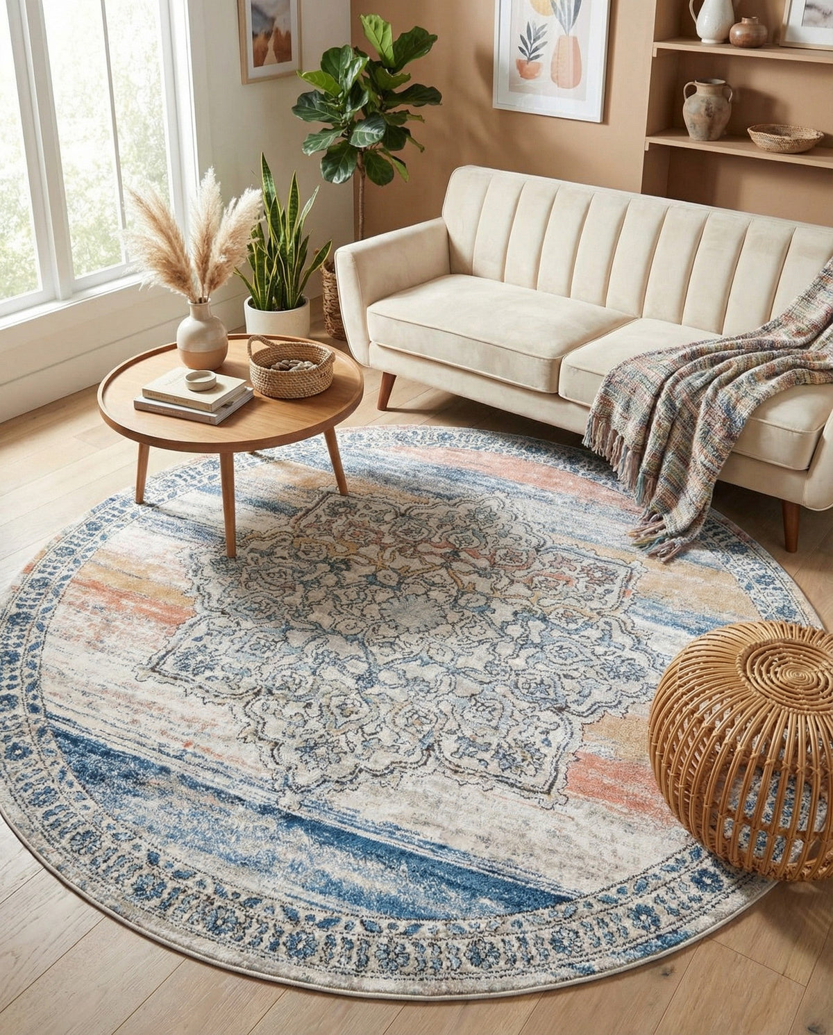 Mykonos Manor Collection Area Rug -  Tinos (Multi) Round Multi  lifestyle 112