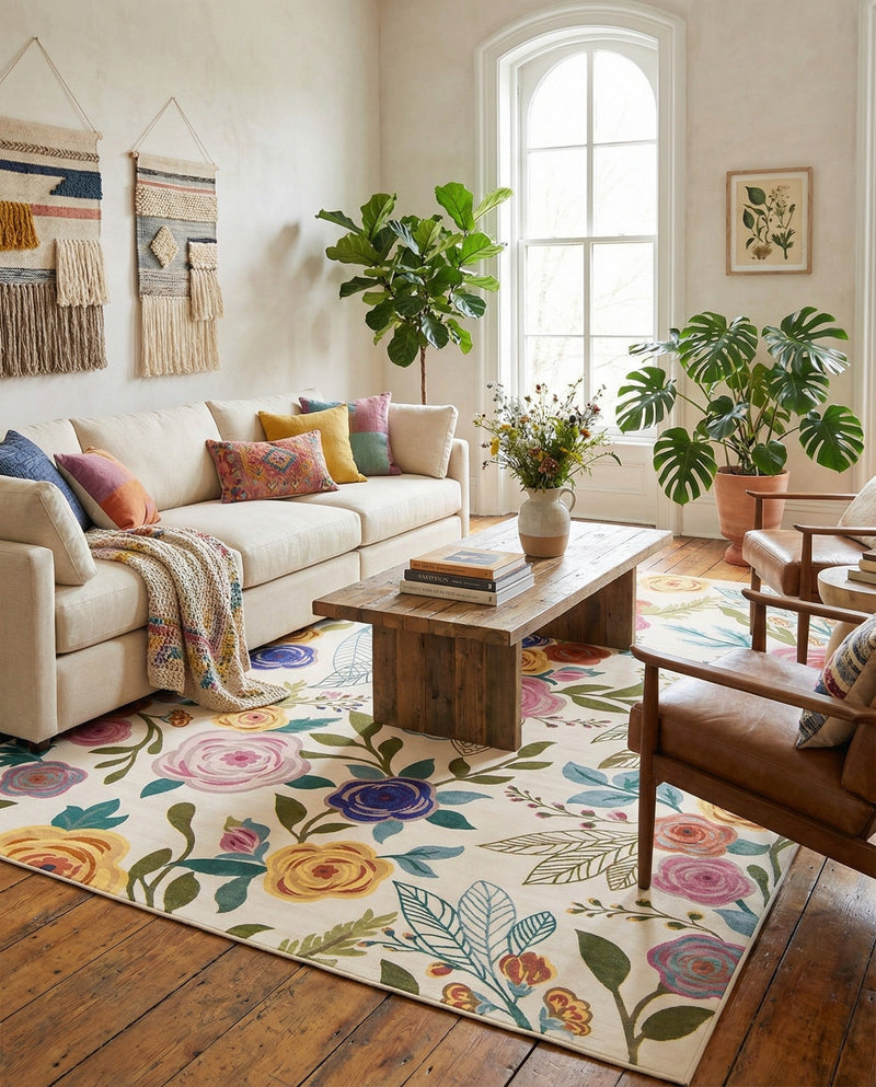 Meadow Breeze Collection Area Rug -  Petal Rectangle Ivory  lifestyle 7