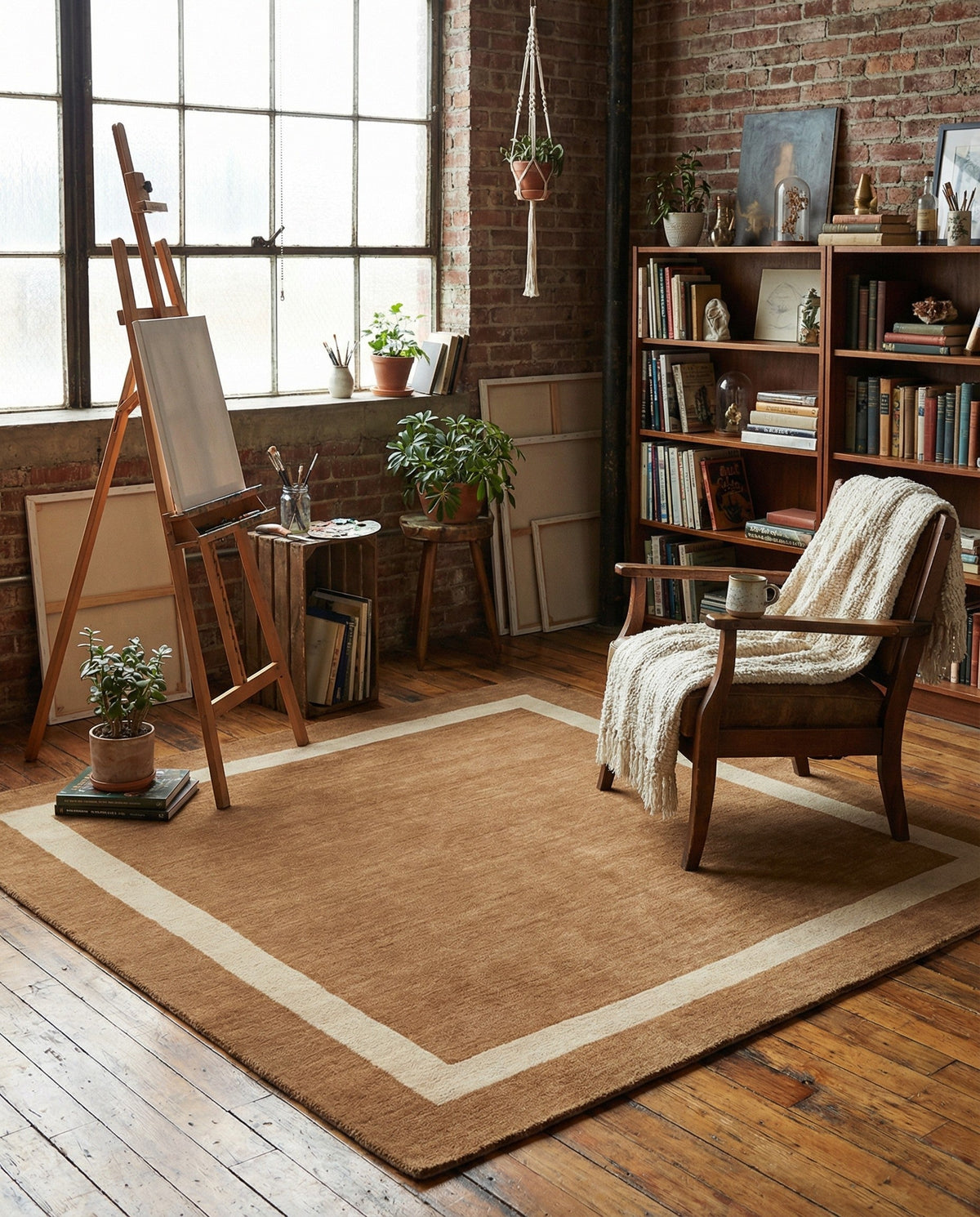 Savannah Borders Wool Collection Area Rug - Chatham Square Latte Brown  lifestyle 143