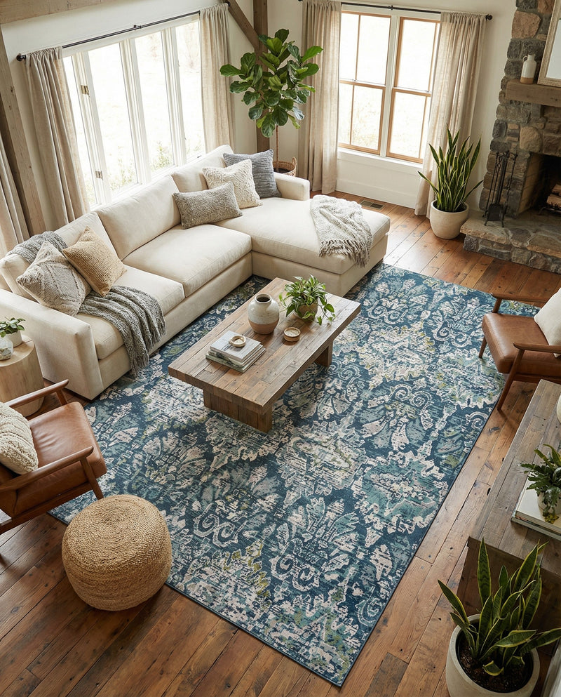 Savannah Elegance Collection Area Rug -  Forsyth Rectangle Navy Blue  lifestyle 42