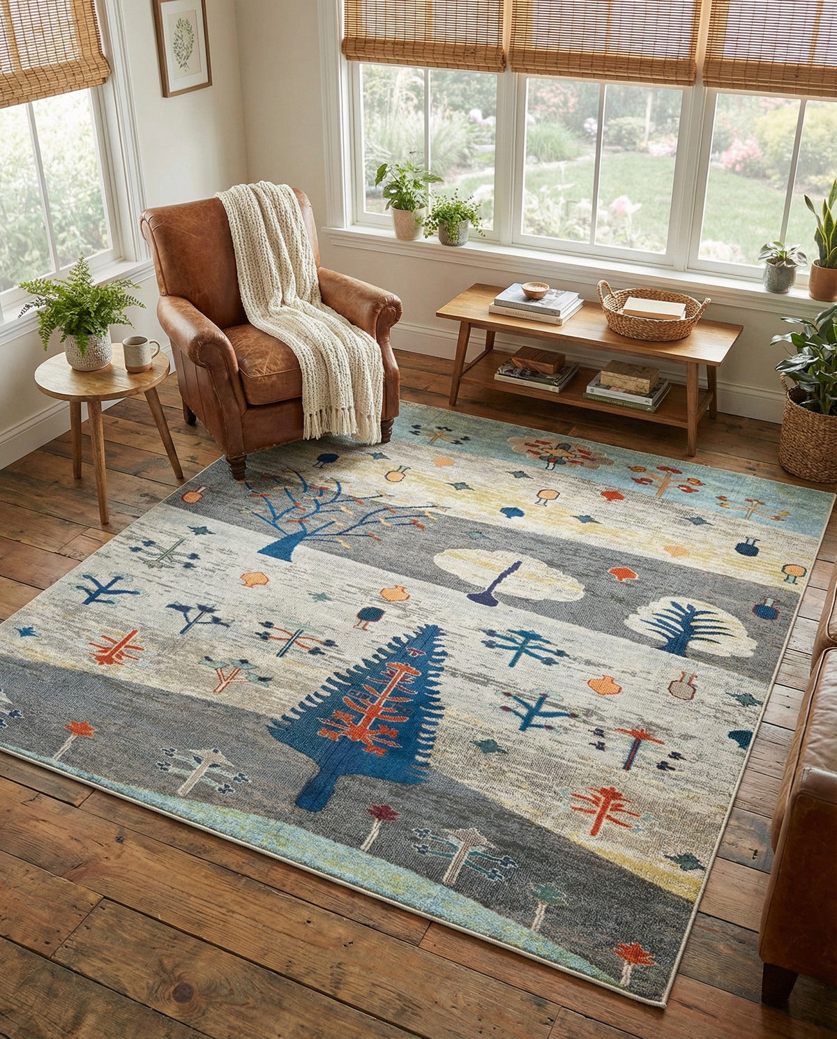 Colorburst Oasis Collection Area Rug -  Mosaic Square Ivory Gray Blue  lifestyle 83