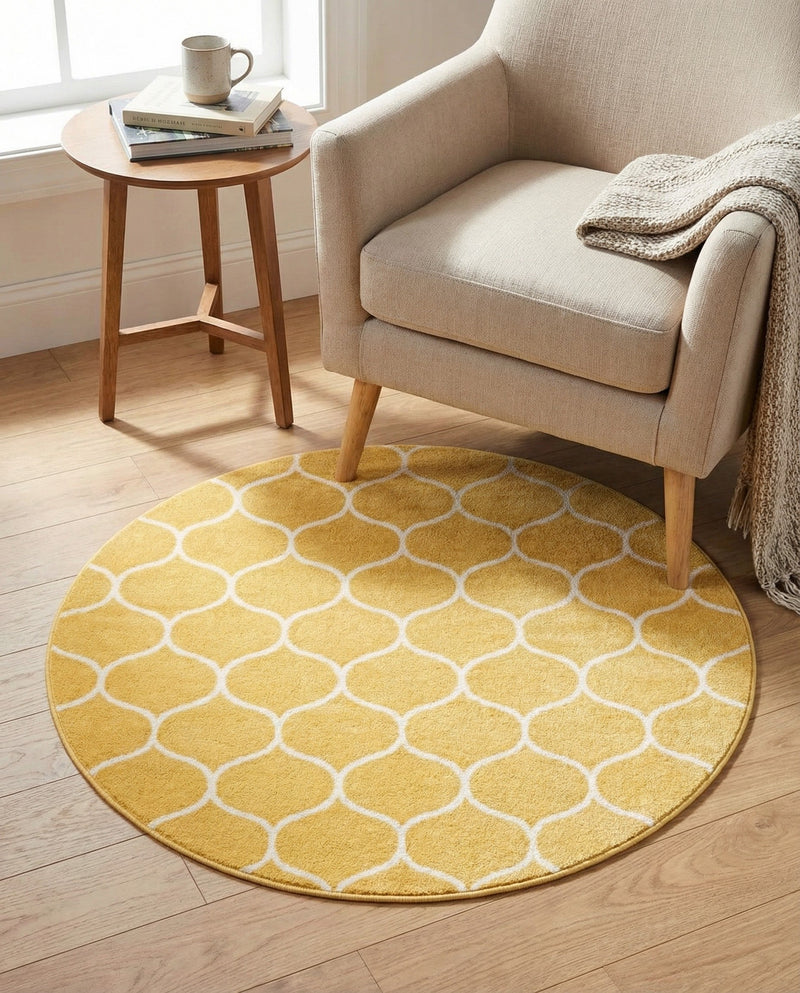 Trellis Mosaic Collection Area Rug -  Pergolatown (Yellow) Round Yellow  lifestyle 74