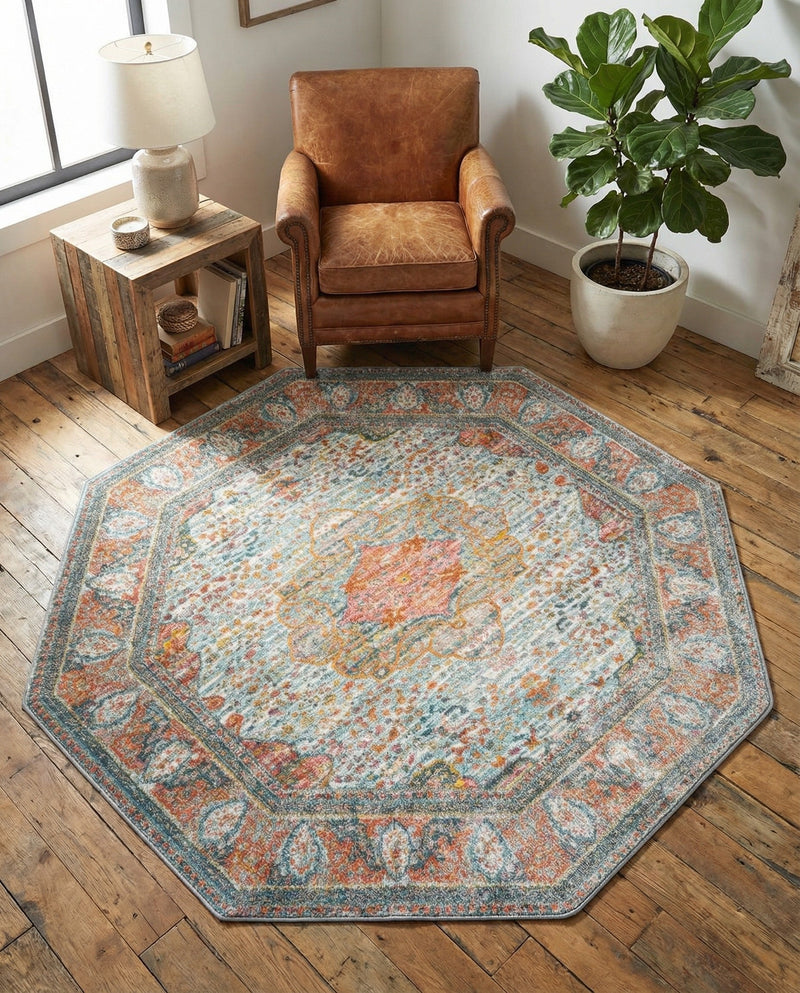 Caribbean Breeze Collection Area Rug -  Floriana Octagon Light Blue  lifestyle 36