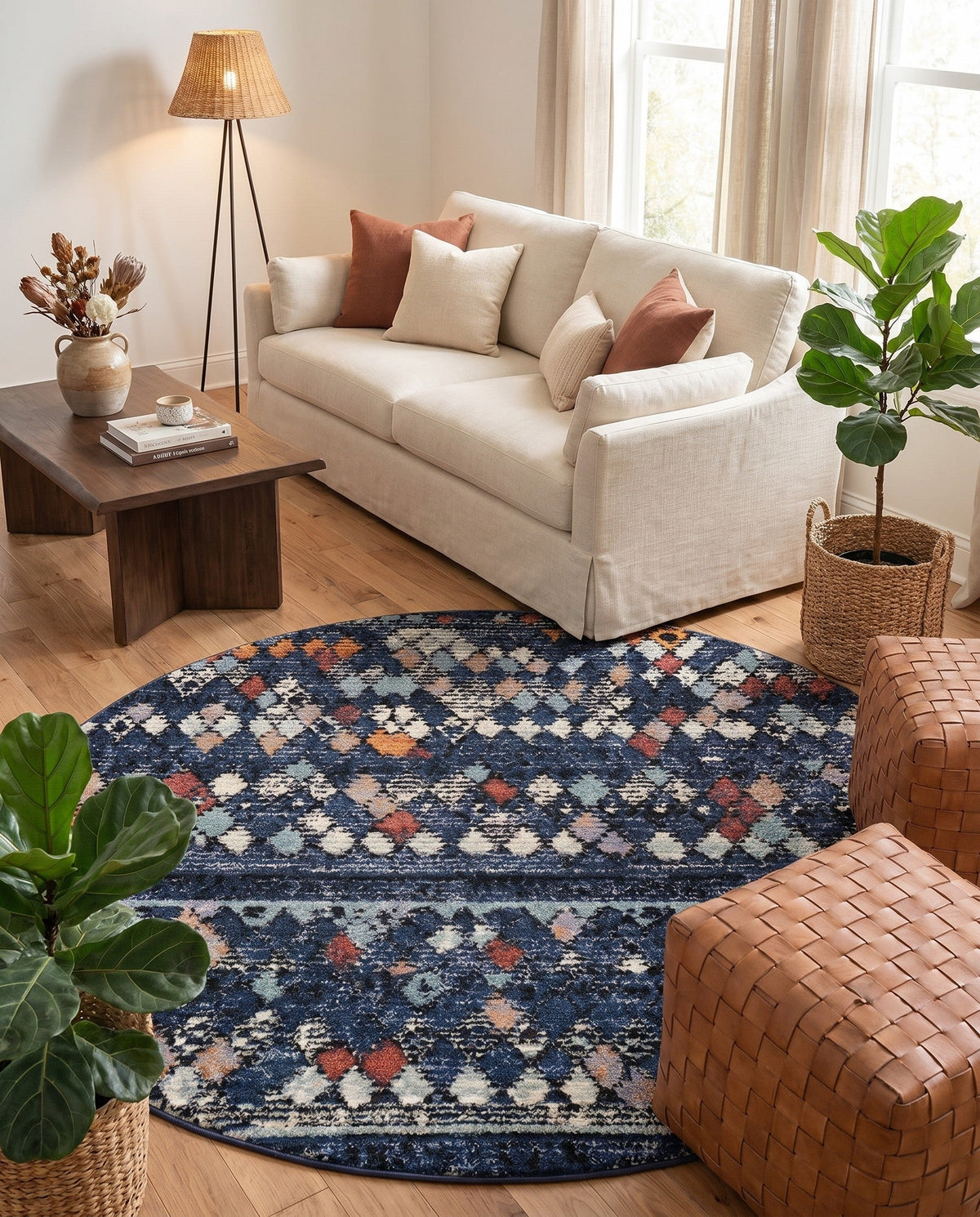 Tangier Treasures Collection Area Rug -  Marrakech Round Navy Blue  lifestyle 178