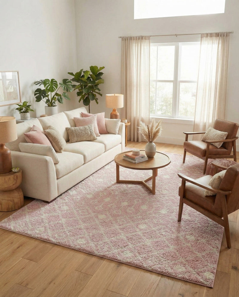 Berber Lattice Shag Collection Area Rug - Atlas (Light Pink) Rectangle Light Pink  lifestyle 10