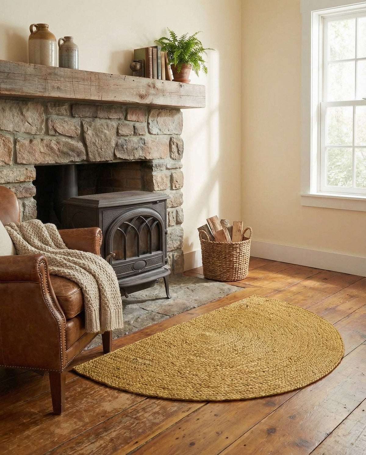 Woven Seaside Jute Collection Area Rug - Savannah (Yellow) Hearth Yellow  lifestyle 85