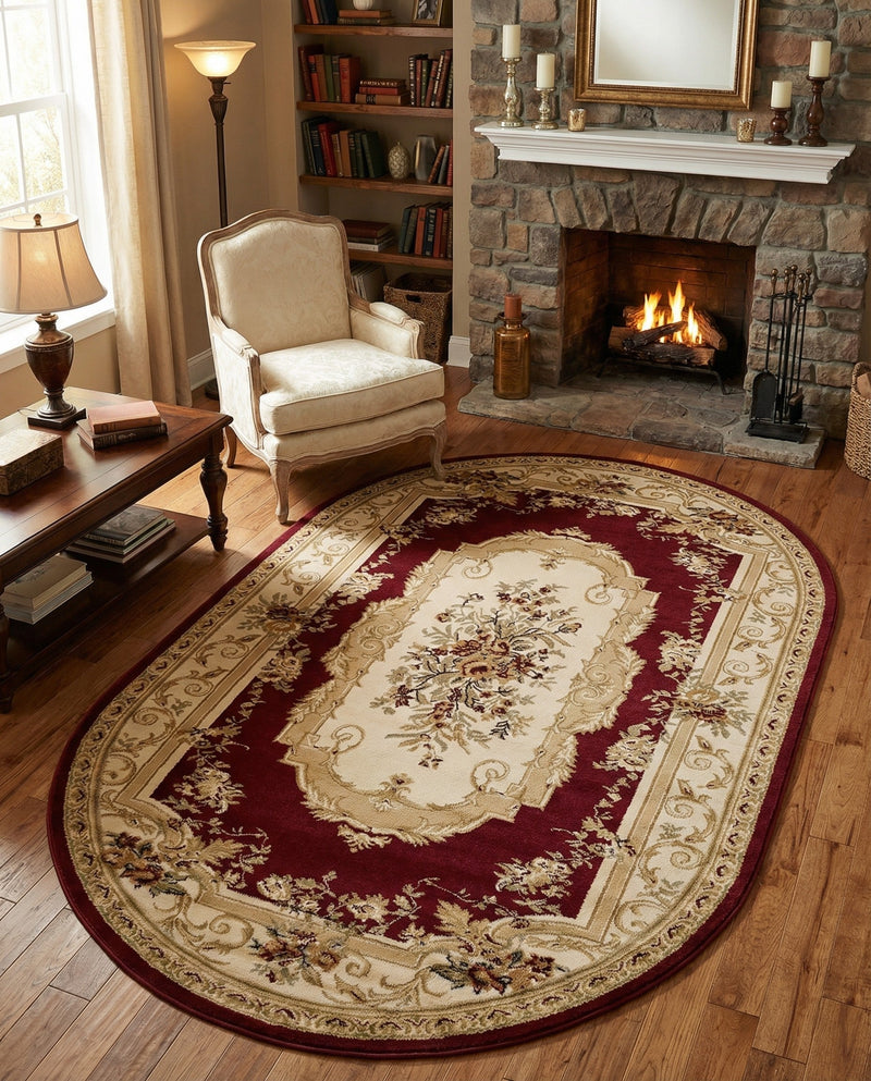 Versailles Elegance Collection Area Rug -  Louveciennes (Red) Oval Red  lifestyle 48