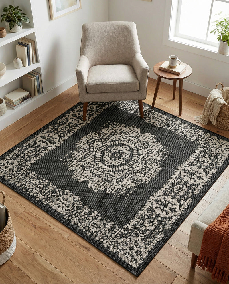 Patio Heritage Collection Area Rug - Savannah (Charcoal Gray) Square Charcoal Gray  lifestyle 71