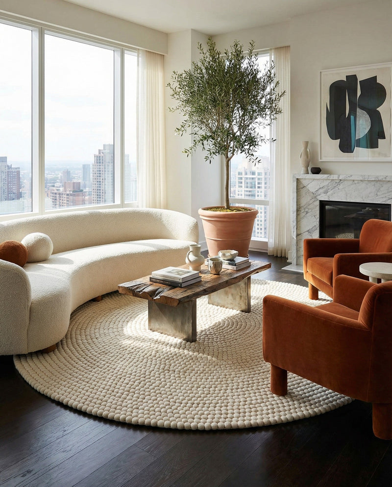 Woolen Sphere Collection Area Rug - Orbsburg (Ivory) Round Ivory  lifestyle 61