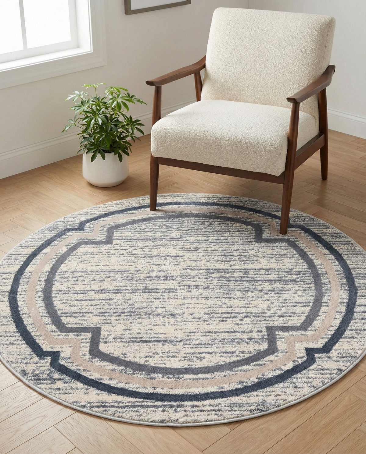 Serenity Sands Collection Area Rug -  Hushhaven Round Gray  lifestyle 93