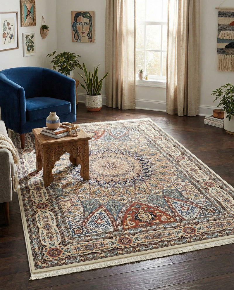 Persian Elegance Collection Area Rug -  Hamedan (Ivory) Rectangle Ivory  lifestyle 11