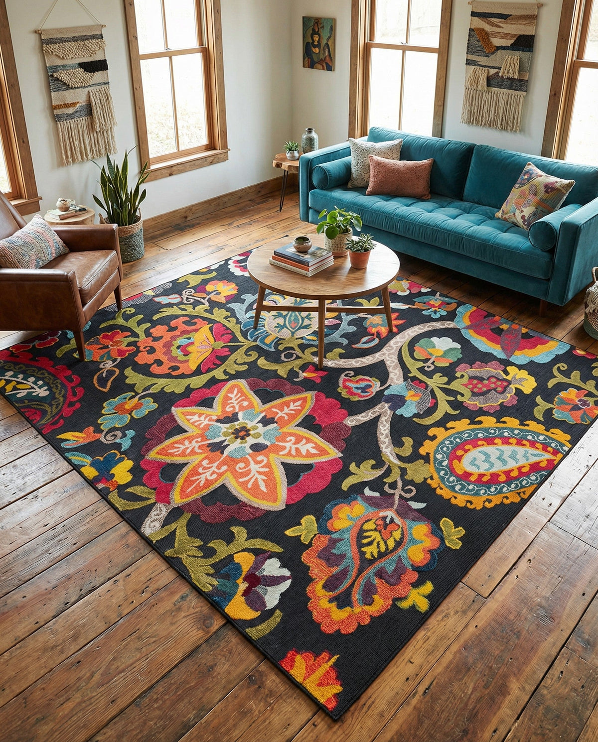 Outdoor Marrakesh Collection Area Rug - Fes Square Multi Black  lifestyle 158