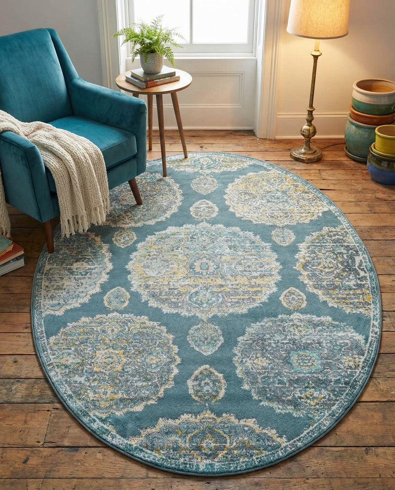 Arcadia Rugs Collection Area Rug -  Atlantis (Gray and Blue) Oval Gray and Blue  lifestyle 65