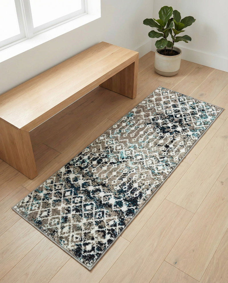 Mediterranean Lattice Collection Area Rug - Santorini (Multi Gray Blue) Runner Multi Gray Blue  lifestyle 69