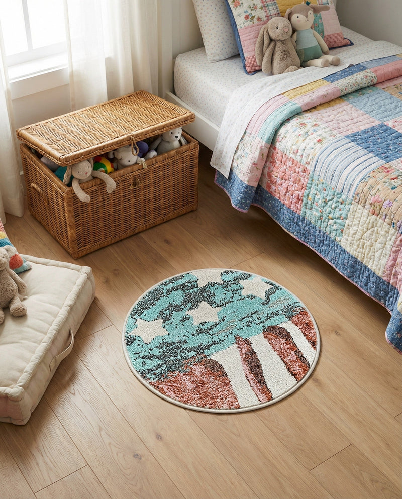 Wonder Tykes Collection Area Rug -  Zany Round Red and Blue  lifestyle 33