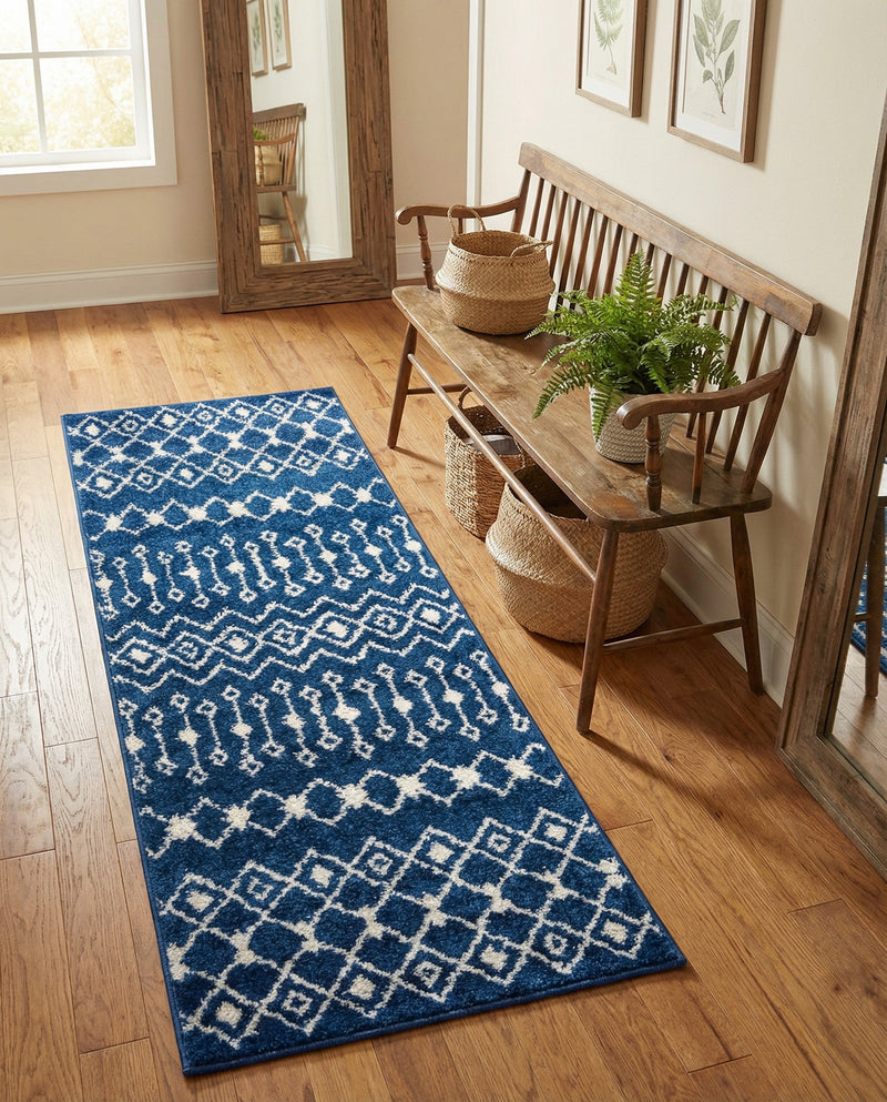 Mediterranean Lattice Collection Area Rug - Santorini (Navy Blue) Runner Navy Blue  lifestyle 54