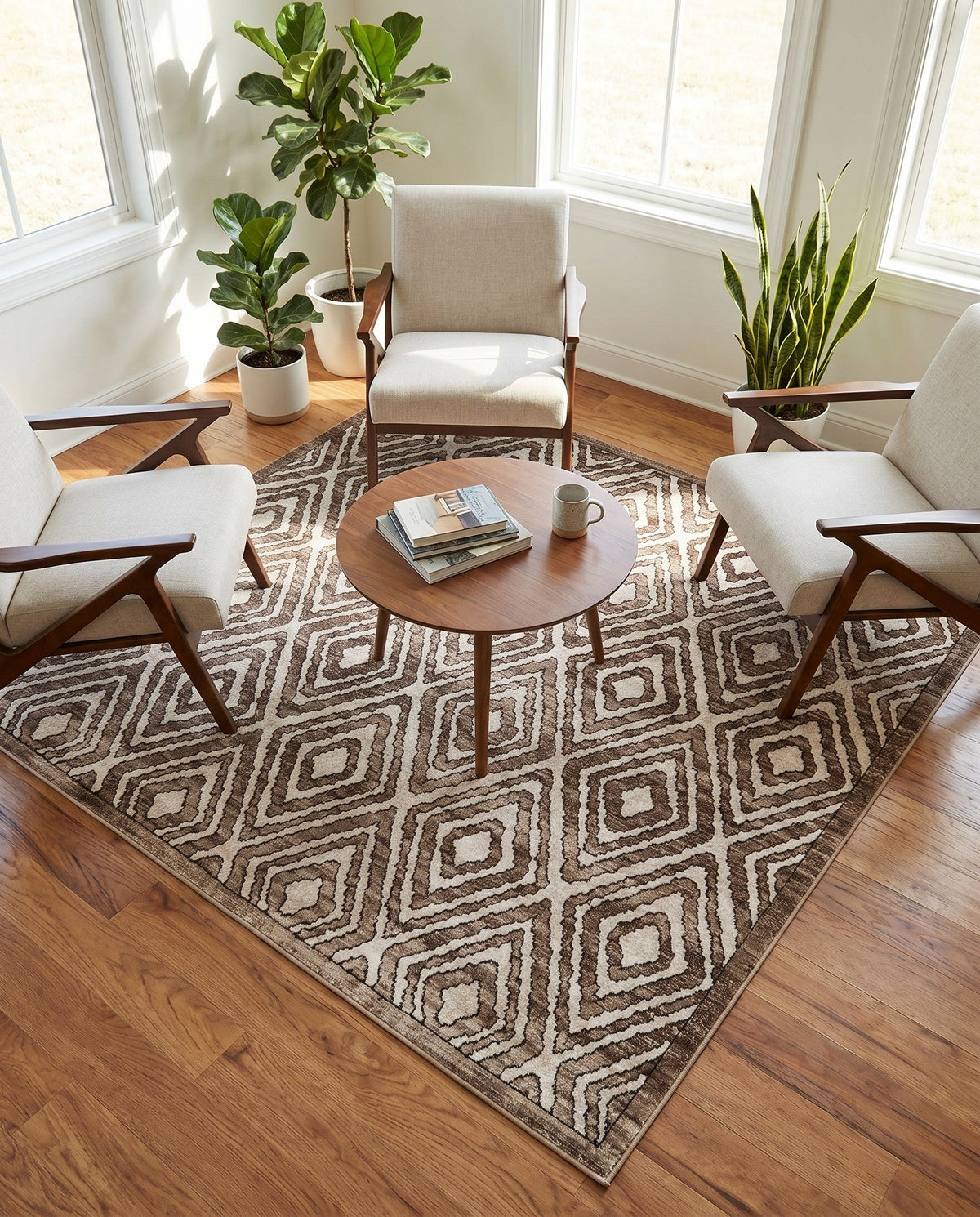Sanctuary Retreat Collection Area Rug -  Oasis Square Chocolate Brown  lifestyle 60