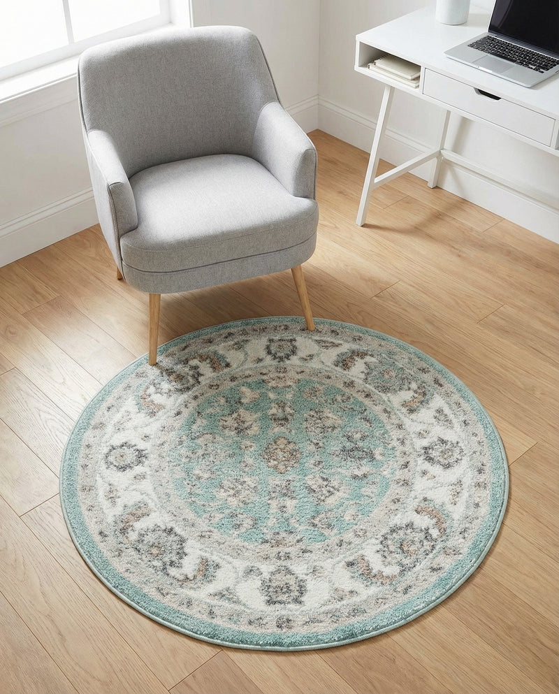 Adriana Terrace Collection Area Rug -  Positano (Aqua) Round Aqua  lifestyle 62