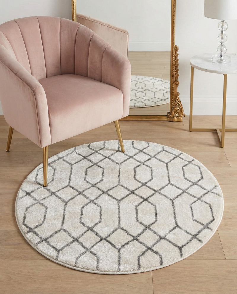 Hollywood Luxe Collection Area Rug - Sunset (White Silver) Round White Silver  lifestyle 65
