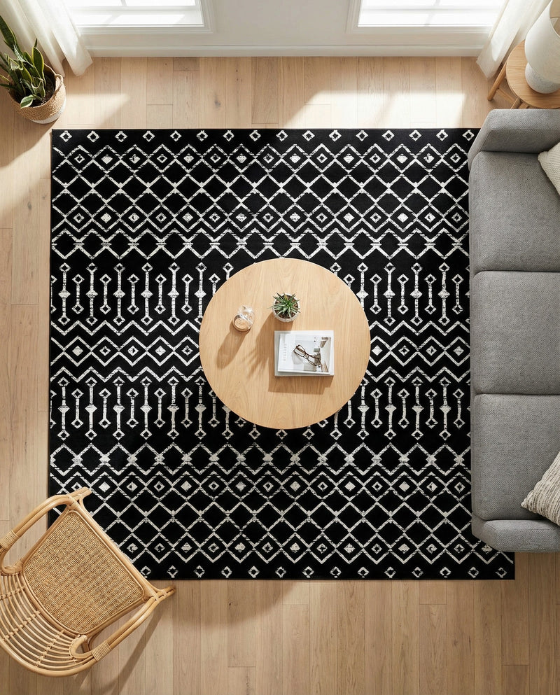 Marrakech Lattice Collection Area Rug - Medina (Black) Square Black  lifestyle 48