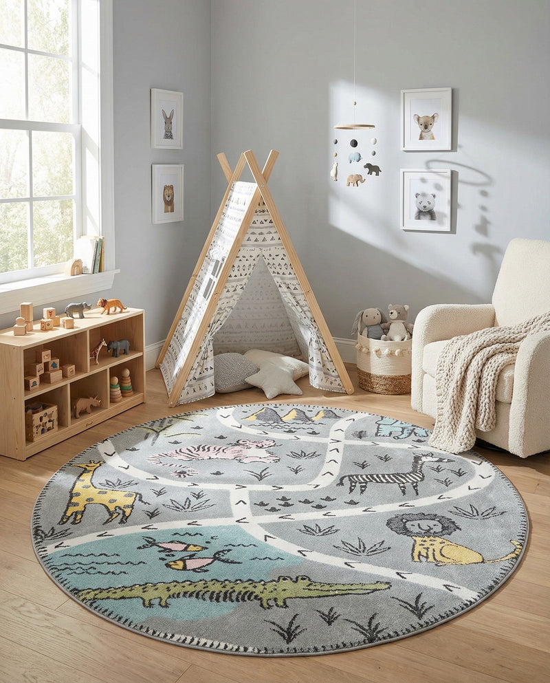 Wonder Tykes Collection Area Rug -  Enigma Round Gray  lifestyle 58