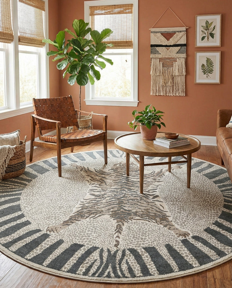 Savannah Sojourn Collection Area Rug -  Masai Round Gray and Ivory  lifestyle 55