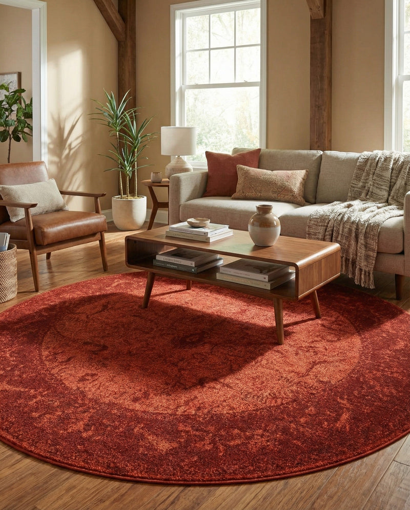 Horizon Collection Area Rug -  Apex (Rust Red) Round Rust Red  lifestyle 39