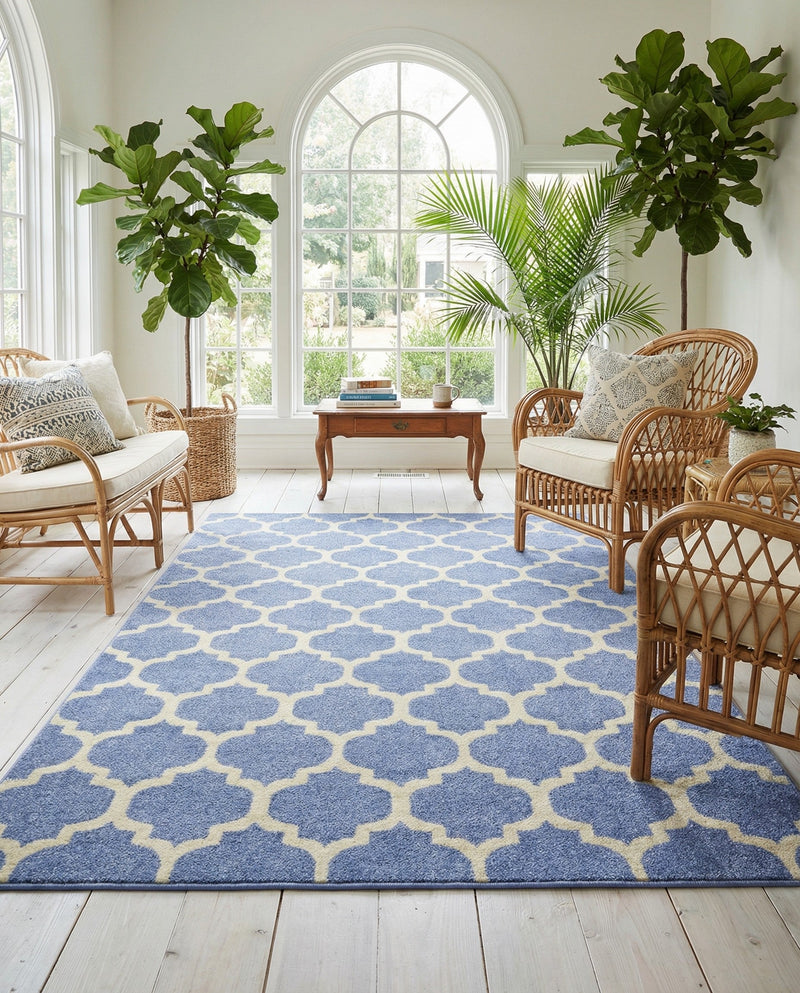 Lattice Gardens Collection Area Rug -  Bloomfield (Light Blue) Rectangle Light Blue  lifestyle 3