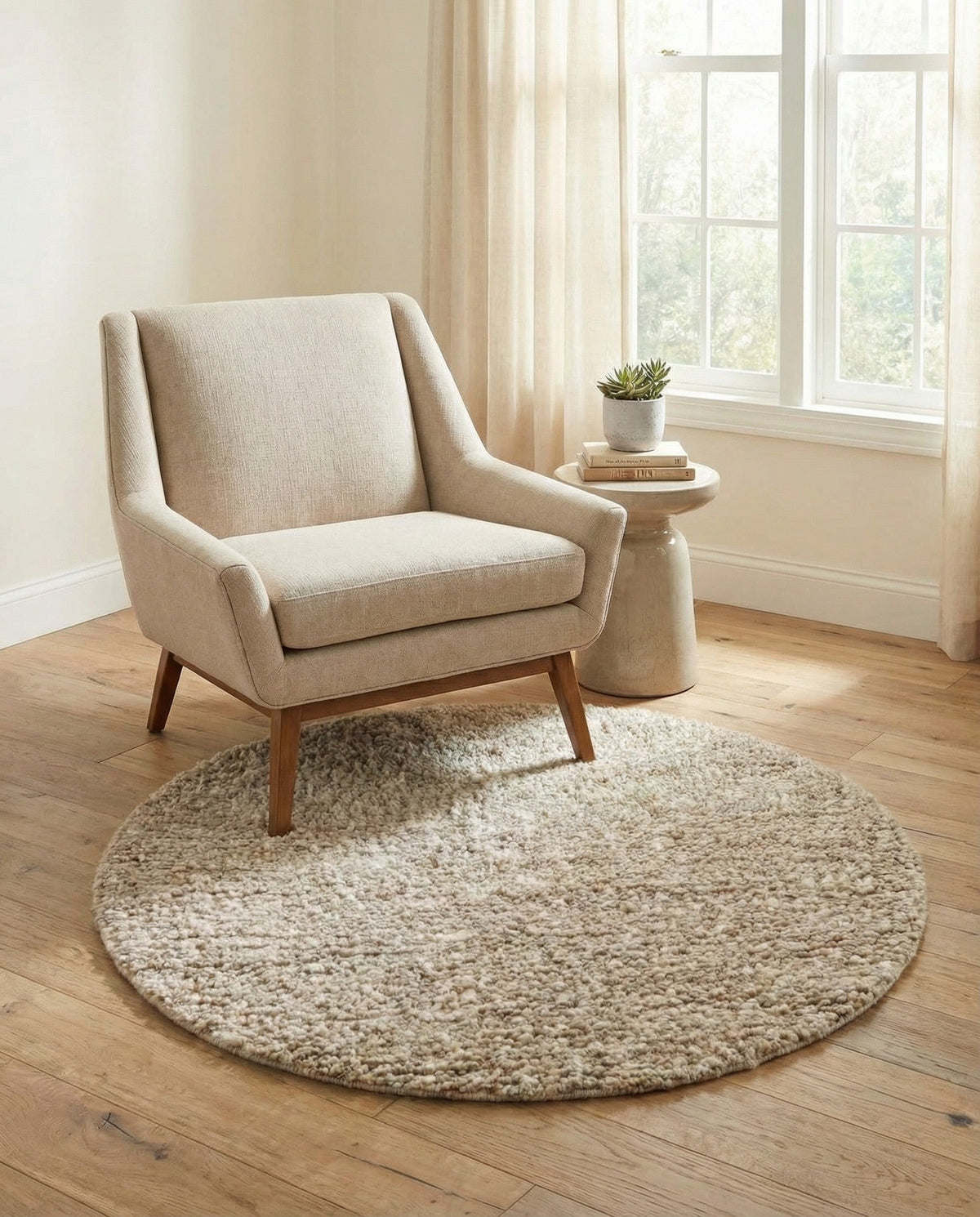 Wellington Luxe Shag Collection Area Rug - Kapiti Round Taupe  lifestyle 132