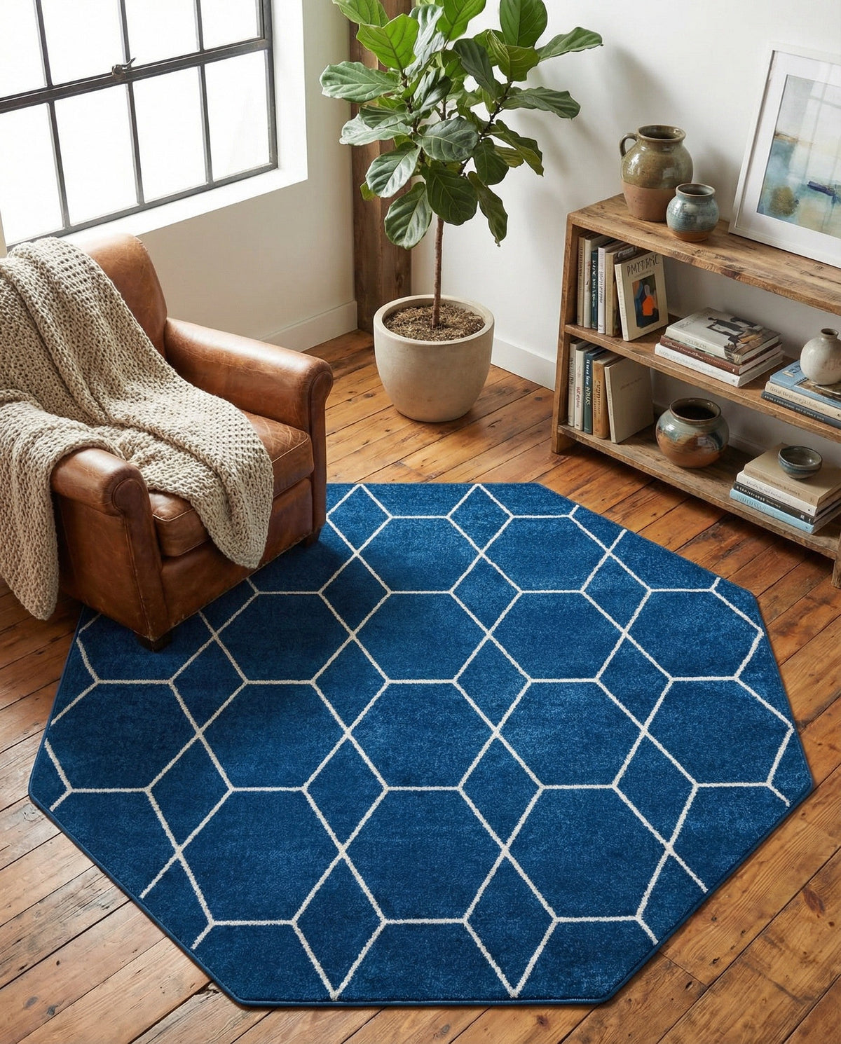 Trellis Mosaic Collection Area Rug - Arborville (Navy Blue) Octagon Navy Blue  lifestyle 69