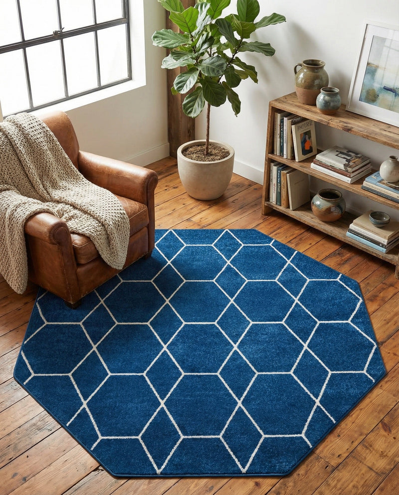 Trellis Mosaic Collection Area Rug - Arborville (Navy Blue) Octagon Navy Blue  lifestyle 69