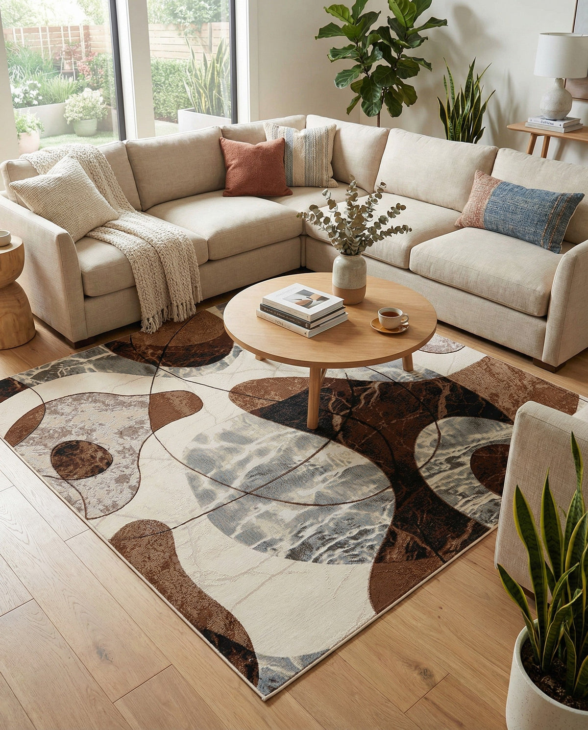 Urban Terrace Collection Area Rug -  Garden Square Brown and White  lifestyle 52