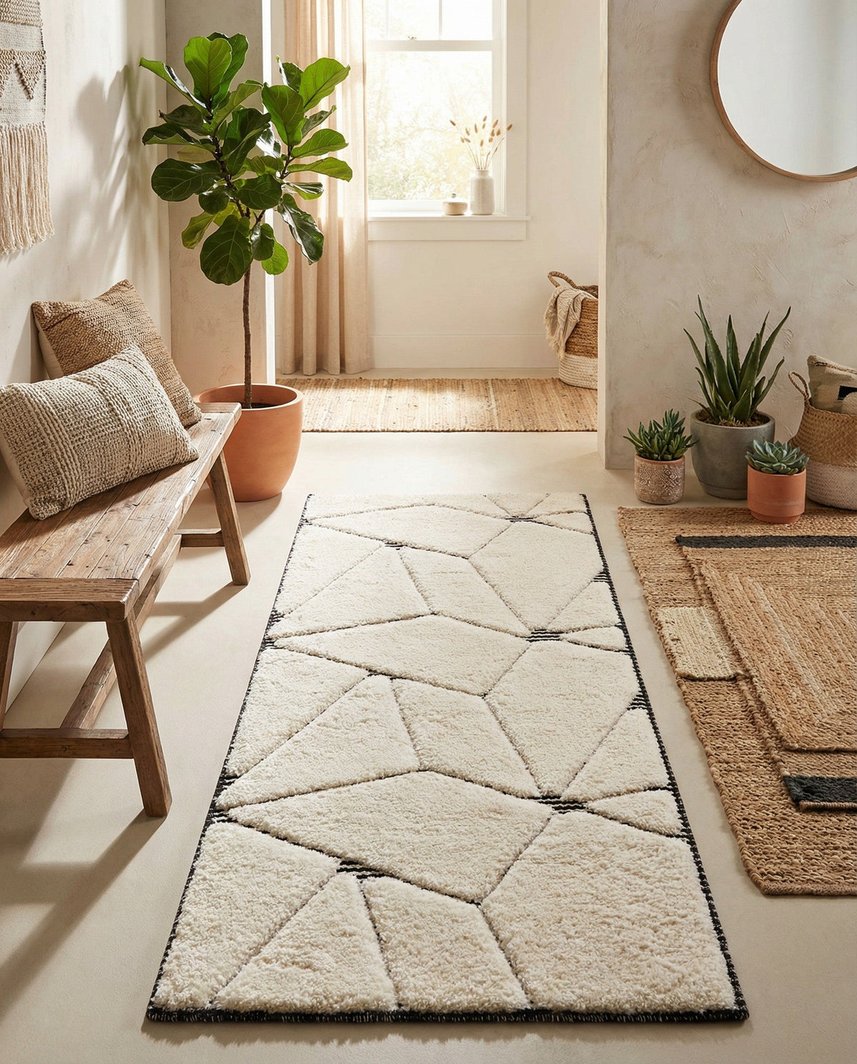 Monochrome Collection Area Rug -  Onyx Runner Ivory White  lifestyle 103