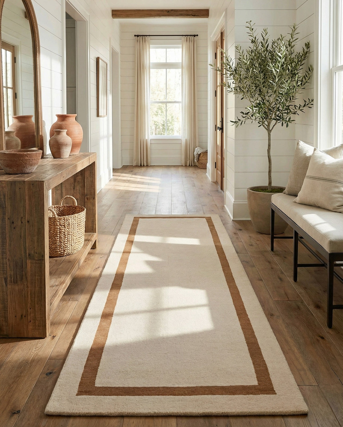 Savannah Borders Wool Collection Area Rug - Chatham Runner Ivory  lifestyle 155