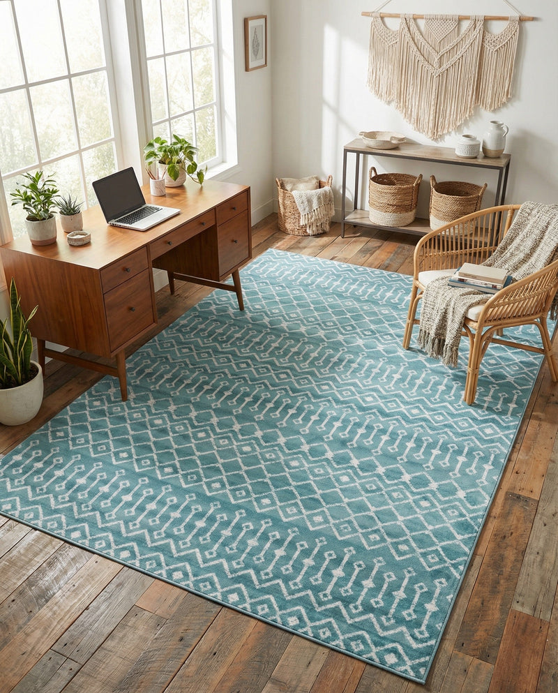 Marrakech Lattice Collection Area Rug - Medina (Turquoise) Rectangle Turquoise  lifestyle 11