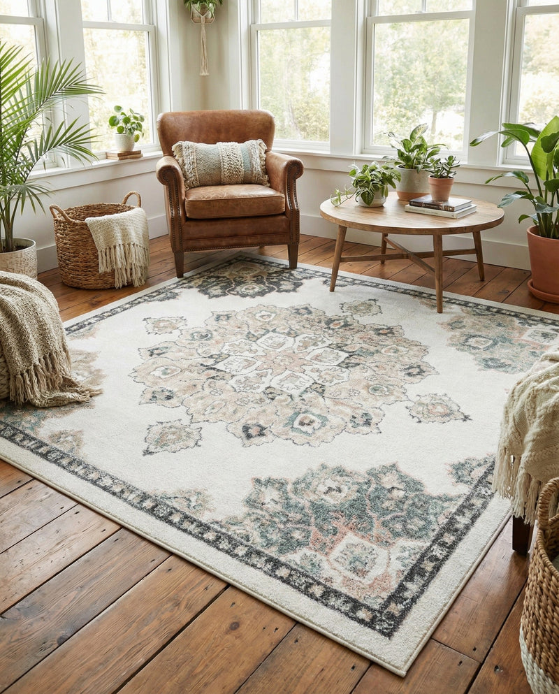Beverly Grove Collection Area Rug - Melrose (Ivory) Square Ivory  lifestyle 34