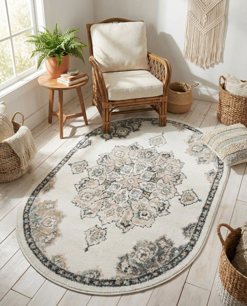 Beverly Grove Collection Area Rug - Melrose (Ivory) Oval Ivory  lifestyle 65