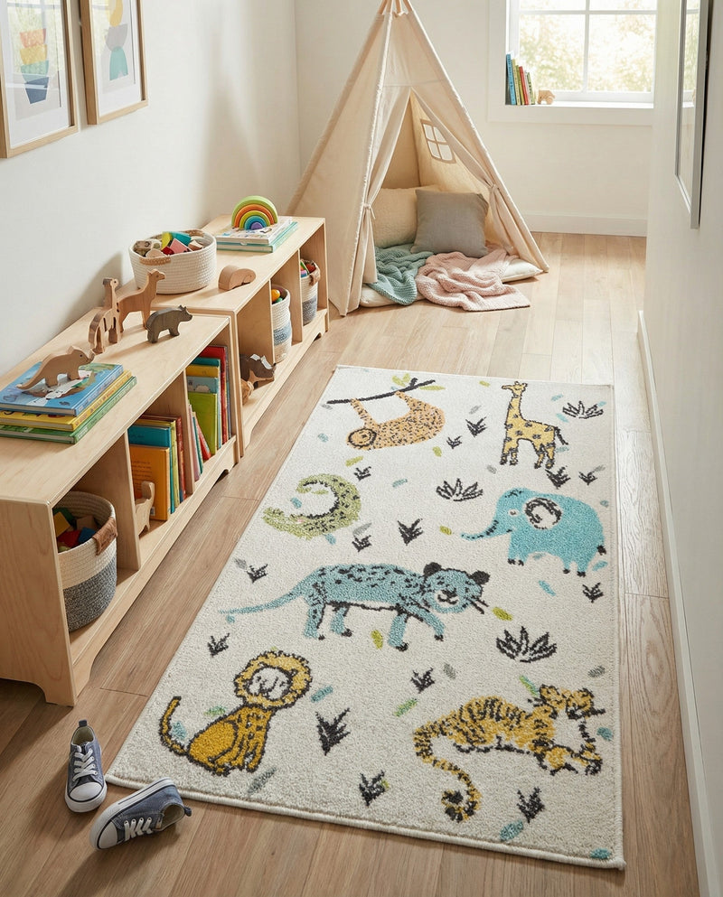 Wonder Tykes Collection Area Rug -  Spatter Runner Ivory  lifestyle 33