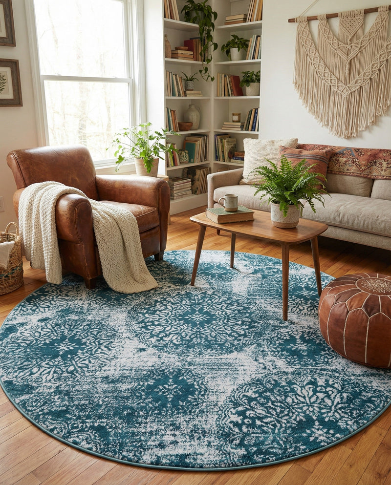 Riviera Elegance Collection Area Rug -  Monaco (Blue) Round Blue  lifestyle 67