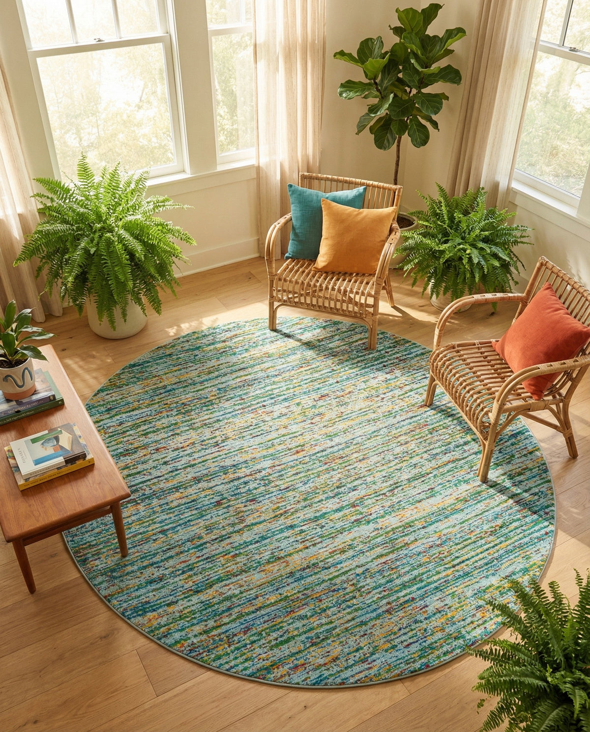 Caribbean Cove Collection Area Rug -  Lucia Round Aqua  lifestyle 134