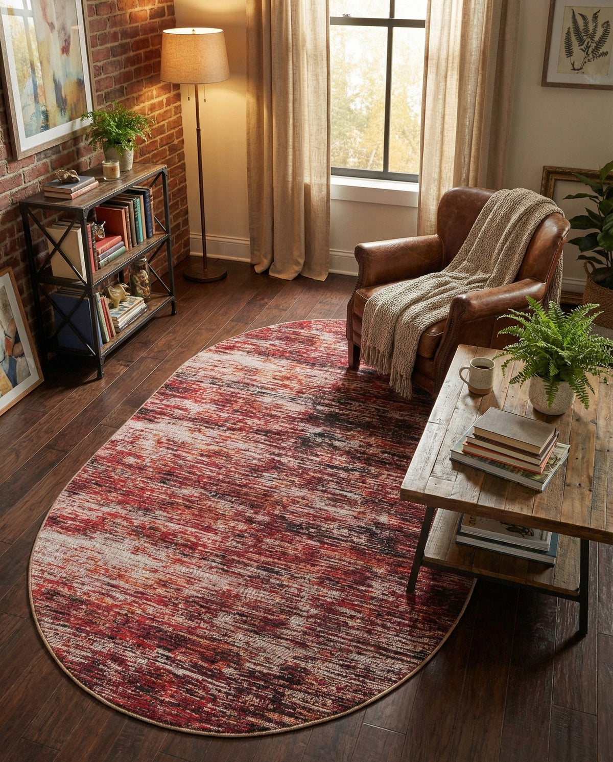 Sahara Essence Collection Area Rug - Oasis (Rust Red) Oval Rust Red  lifestyle 85